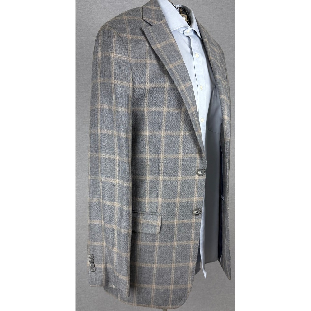 Jos. A. Bank 1905 Sport Coat 40 Long Gray Tan Plaid Linen Wool Blazer brrr 1749